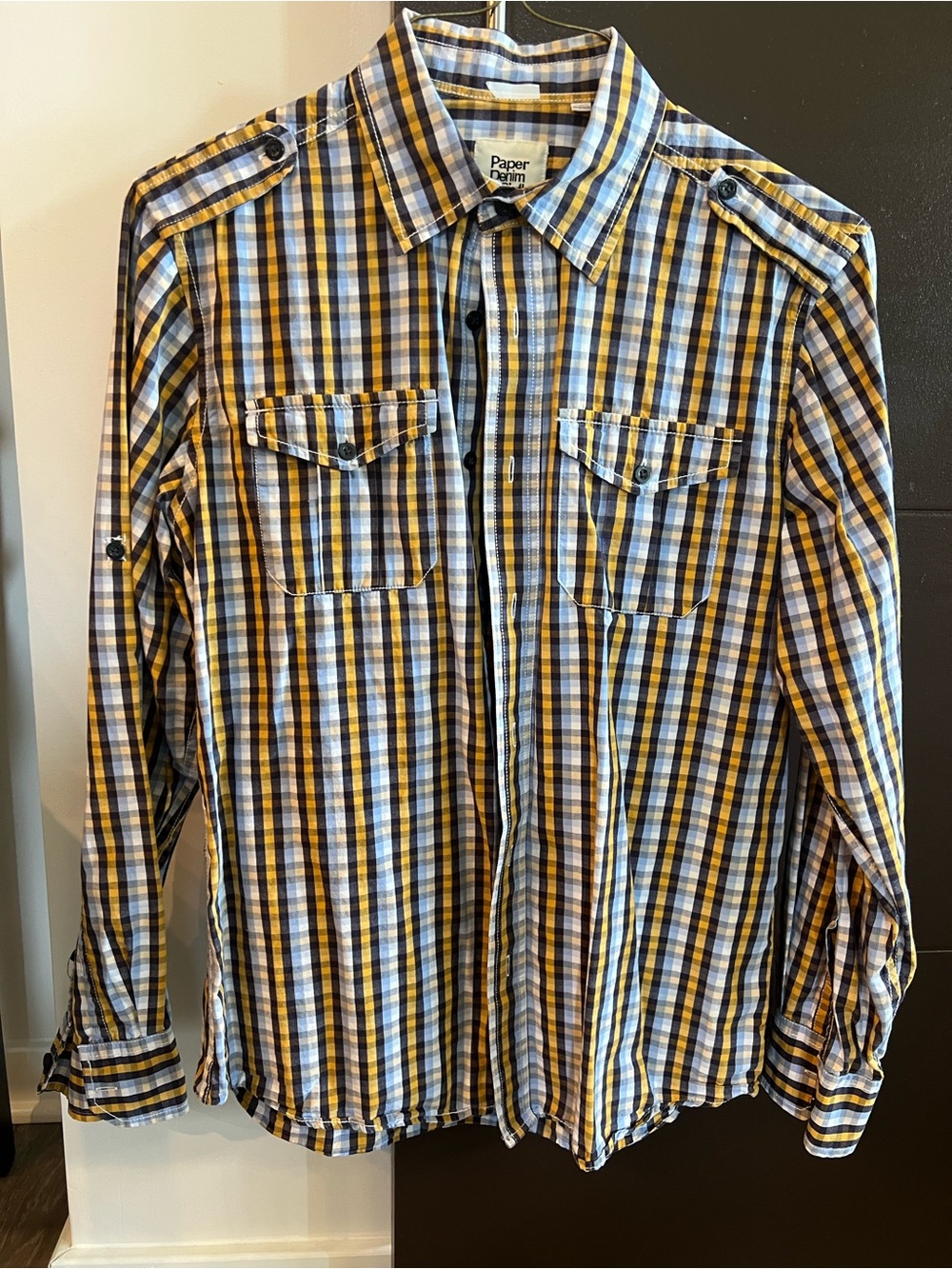Paper Denim & Cloth Men’s Yellow and Blue Plaid Button-Down Shirt